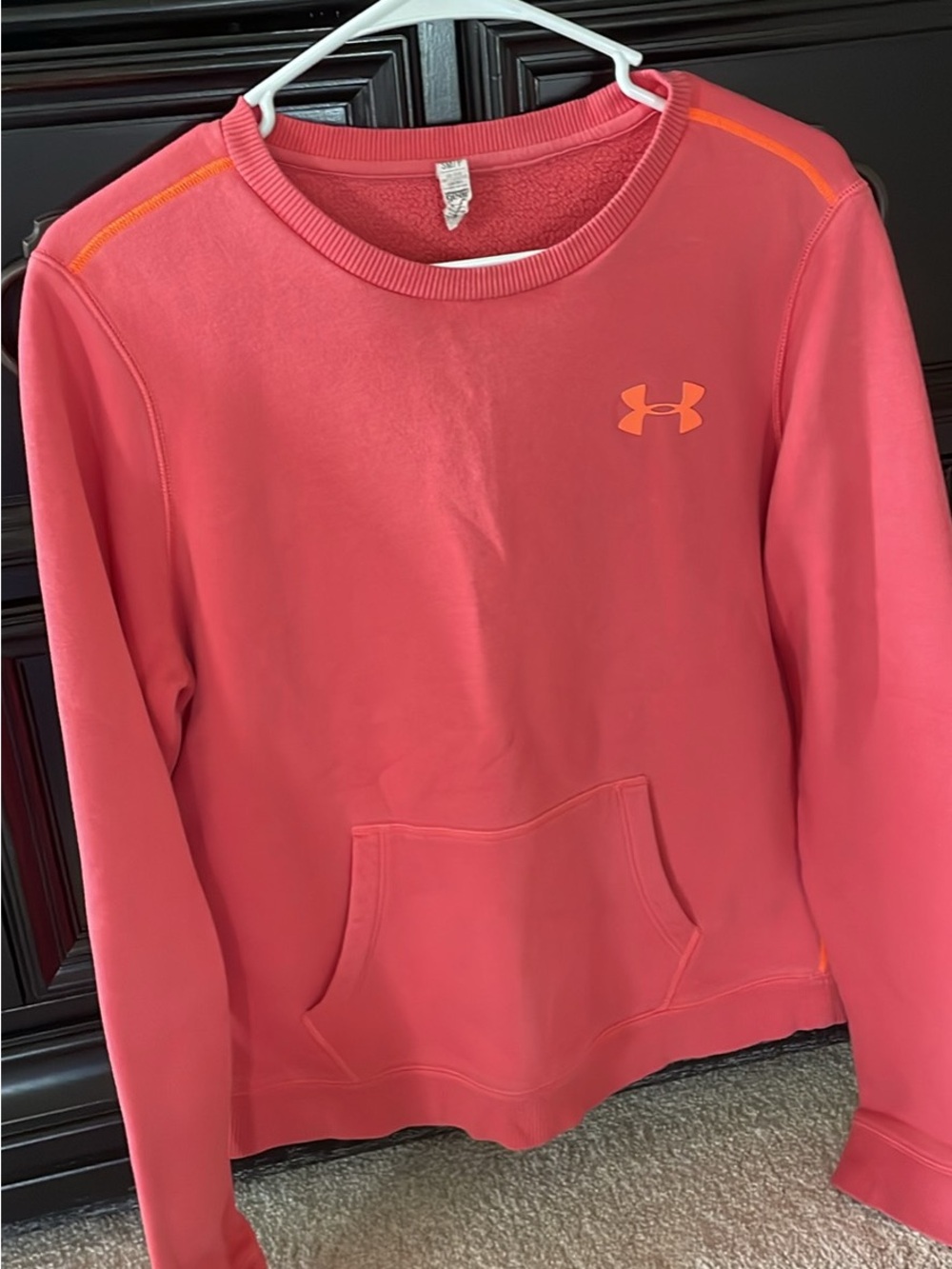 Under Armour Girls' Coral-Pink Crewneck Sweatshirt with Orange Logo